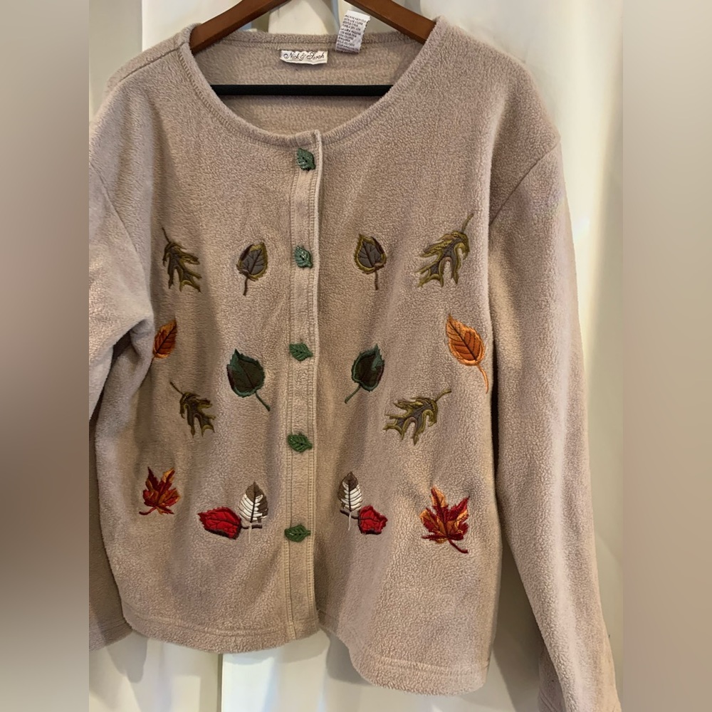 Vintage Sweater Nick & Sarah Tan Sweater Leaves Button Cardigan Size XL - Picture 2 of 4
